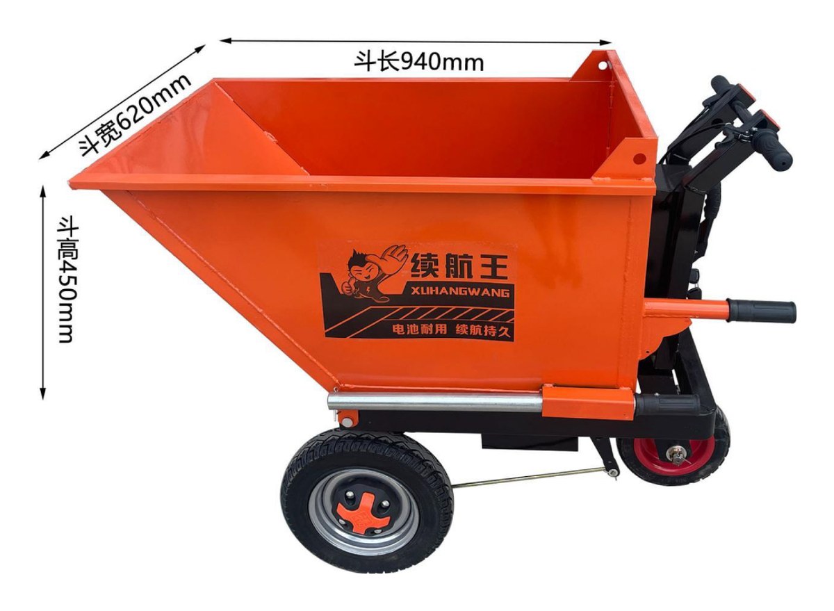 Orange powered barrow, solid tyres